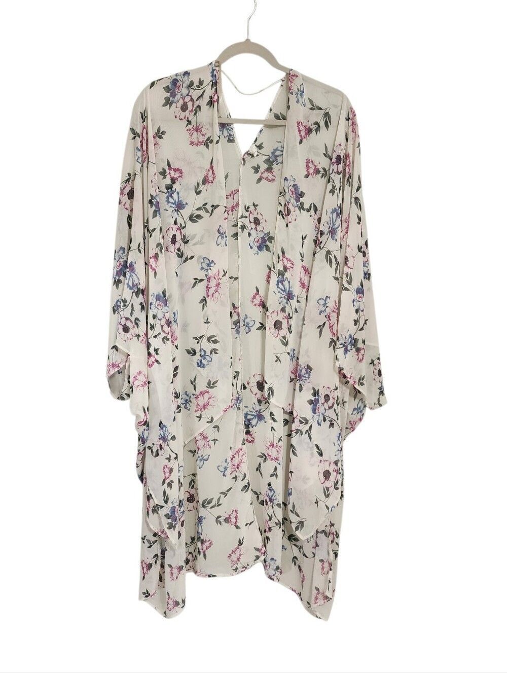 Pink Blush White Floral Sheer Kimono One Size Short Sleeve Boho Beachy